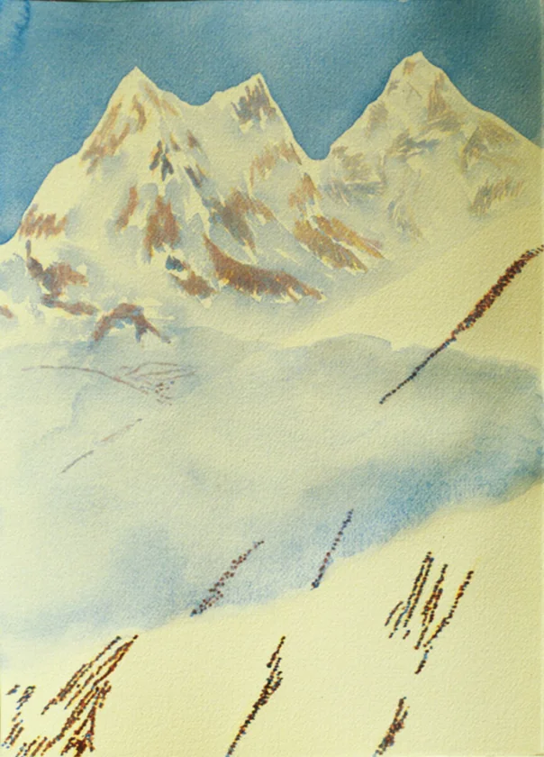 Walking from Chukhung by Mark Painter — Watercolour (1985)