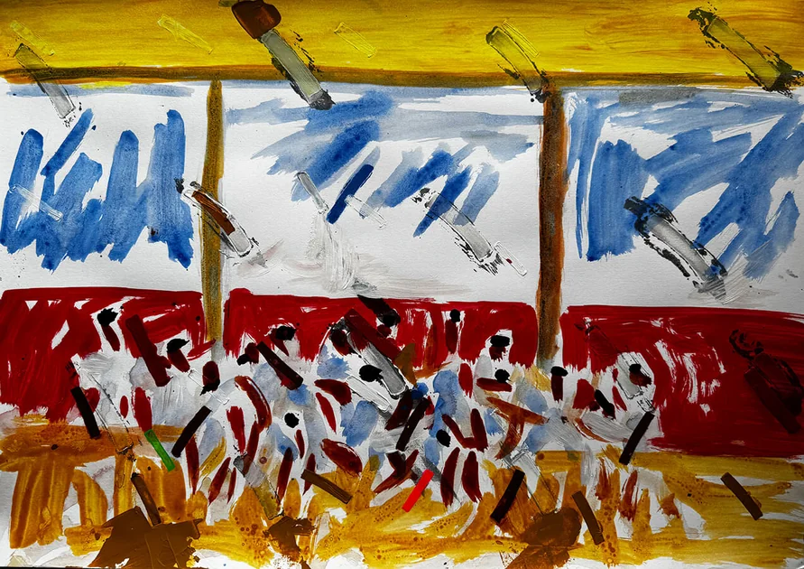 Queing for Tickets by Mark Painter — Acrylic on Paper (2025)