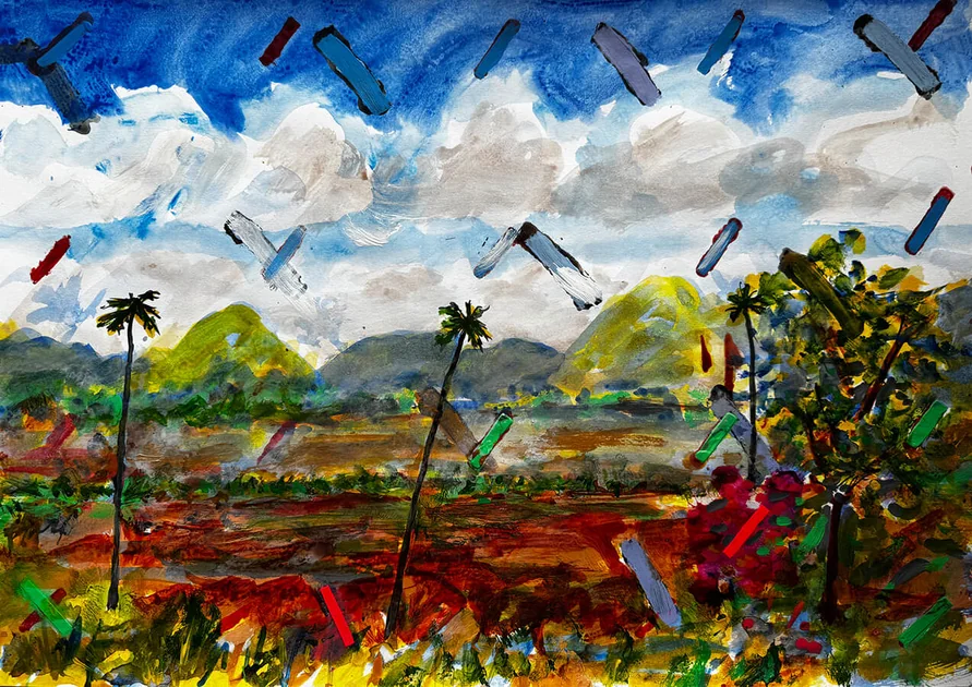 Out of the Train Window by Mark Painter — Acrylic on Paper (2025)
